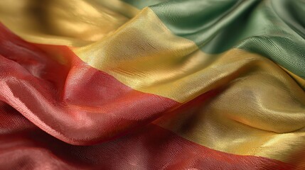 a close up of a waving jamaican flag, exhibiting vibrant colors against a slightly blurred background