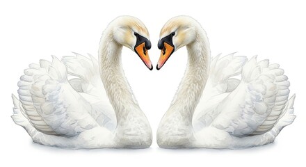 Fototapeta premium Two White Swans with Necks Forming a Heart Shape Isolated on White Background