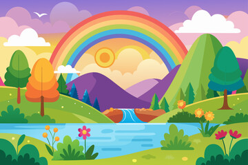 Naklejka premium landscape with rainbow