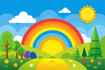 summer landscape with rainbow