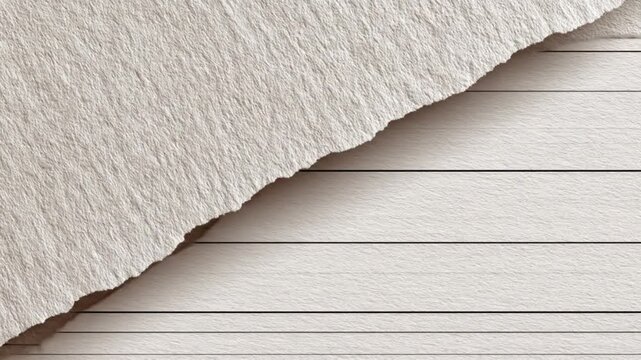 Torn paper edges revealing textured layer on lined background, in neutral colors