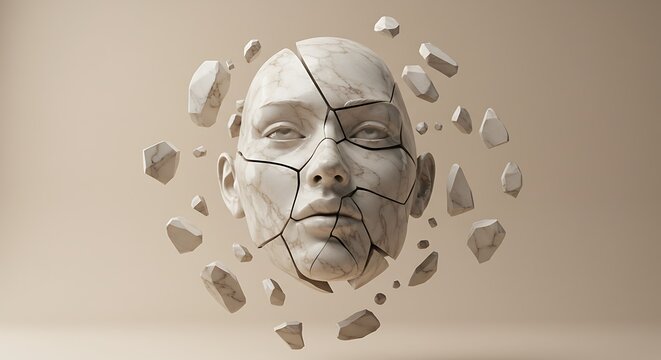 A white mask with broken glass on it