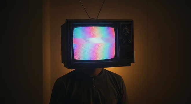 A man with a television on his head