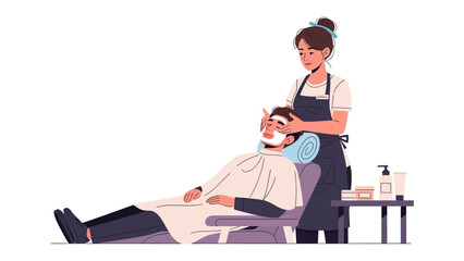 Skilled barber applying shaving cream to a client s face in a modern salon setting