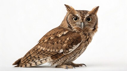 Tropical screech owl, Megascops choliba, looking at the camera, isolated on white