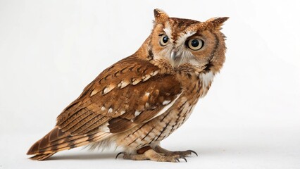 Tropical screech owl, Megascops choliba, looking at the camera, isolated on white