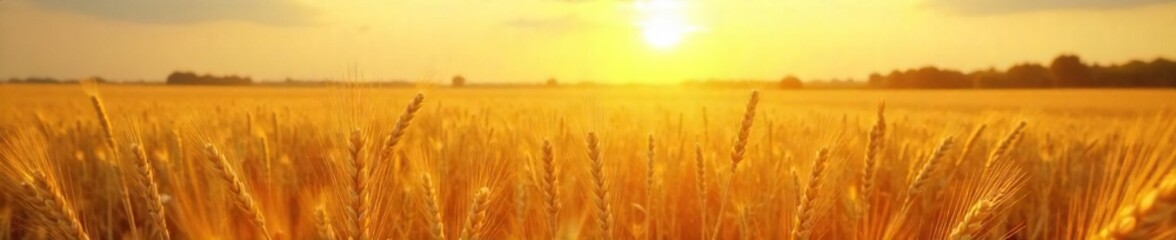 Golden wheat field shimmering under a bright sun, ripe for harvest  Abundant crop, sunny day, rural landscape, agricultural scene ,  grains,  abundance,  vibrant yellow
