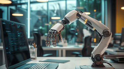 AI robotic arms assisting professionals in various industries, hyper realistic stock photo