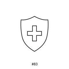 Obraz premium Medical Shield Icon: Black Outline Cross in Protective Emblem