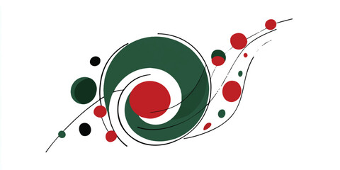 Obraz premium Abstract artistic design featuring circles lines and flowing movement with red green and black color palette on white