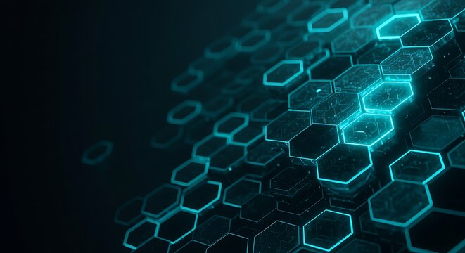 Abstract hexagonal technology background with glowing blue cells for digital innovation and data analysis