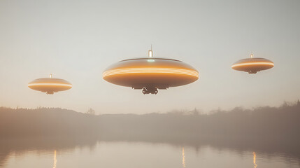 Three Glowing UFOs Hover Over