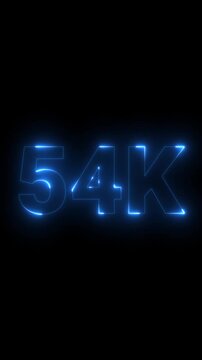 54K Like, view, Followers and subscribers celebration concept. social media milestone motion graphics animation, online audience engagement and celebrating follower achievements on a black background