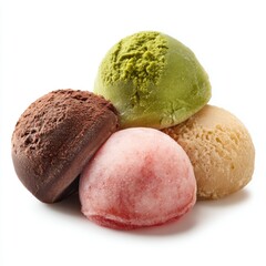 Delicious mochi ice cream with assorted flavors: chocolate, matcha, strawberry, and vanilla. A sweet treat for any occasion!