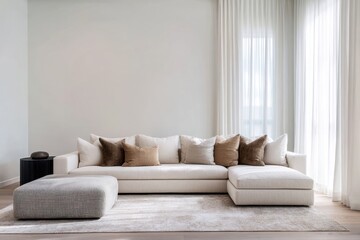 Large white linen curtains in the background furniture minimalist cushions.