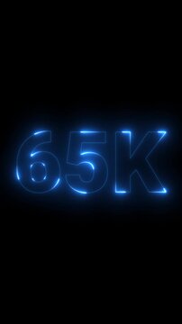 65K Like, view, Followers and subscribers celebration concept. social media milestone motion graphics animation, online audience engagement and celebrating follower achievements on a black background