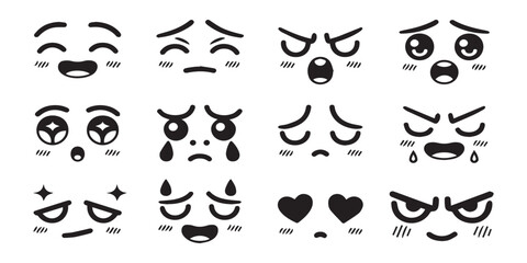 Cartoon face expression doodle icons set with emotions