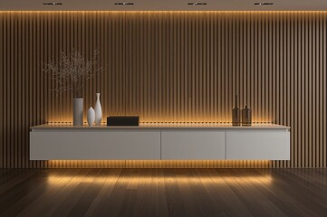 Modern Minimalist TV Console with Strip Lighting and Fluted Wall