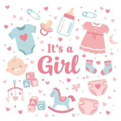 Design of it's a girl, gender reveal vector illustration