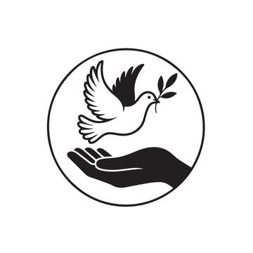 pegion in a hand silhouettes, peace icon
