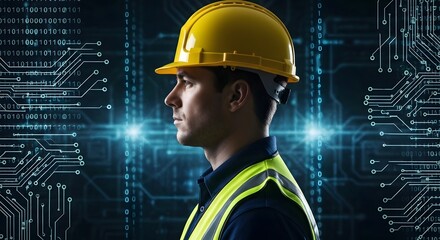 engineer man safety helmet digital background