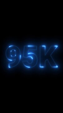 95K Like, view, Followers and subscribers celebration concept. social media milestone motion graphics animation, online audience engagement and celebrating follower achievements on a black background