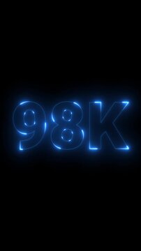 98K Like, view, Followers and subscribers celebration concept. social media milestone motion graphics animation, online audience engagement and celebrating follower achievements on a black background