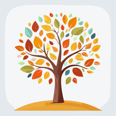 Très bel arbre coloré, tonalités automnales, arrière plan clair uni, feuillage