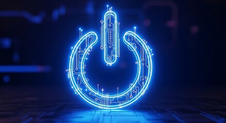 A striking, 3D rendering of a glowing power button design.