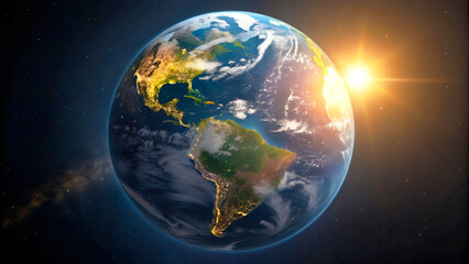 Obraz premium Earth illuminated by the sun in the vastness of space