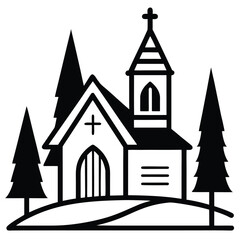 Obraz premium Black Church Illustration With Trees