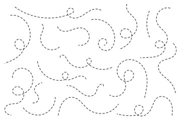 Path travel dotted line trip dashed trace destination track plan travelling symbol vector. Hand drawn dotted lines path on white background. Navigation apps, GPS, tourism guides, delivery tracking.