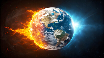 Obraz premium Earth divided by fire and ice contrasting extreme temperatures