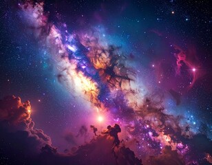 Fototapeta premium Ultra-Realistic Artistic View of the Milky Way Galaxy with Glowing Nebula