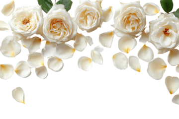 Cream roses and petals,  a delicate floral arrangement on a black background