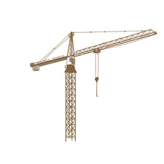 Tall Brown Construction Crane Against White Background