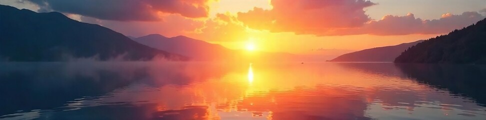 Serene sunrise over a tranquil lake, reflecting the calm and peace found in spiritual awakening Perfect for meditation, mindfulness, and inner peace themes , reflection, solitude, nature