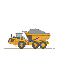 Obraz premium Yellow Articulated Dump Truck Carrying Gray Rocks Illustration