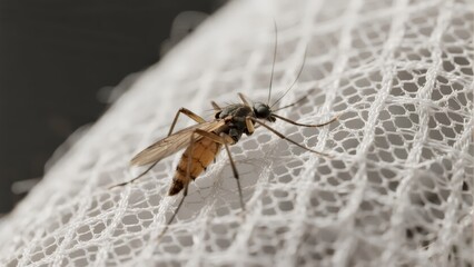 Close-up of a mosquito resting on a textured white surface