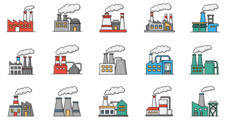 The looming presence of industry a cartoonish visual of industrial age factories against a black canvas in a modern