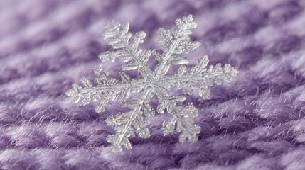 Stunning Close-Up: A Single Snowflake on Purple Snow