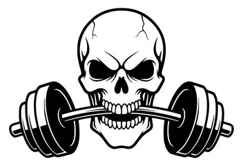 Skull Biting a Dumbbell, Gym SVG, Workout SVG, Fitness SVG, Skull SVG