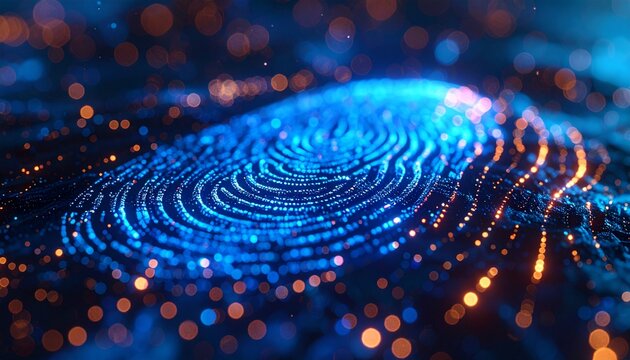 Futuristic Digital Fingerprint Scan for Biometric Security, Data Protection, and Personal Identity Verification in Technology