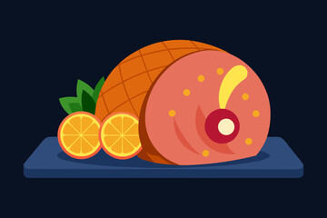 Festive ham with oranges and cherries on a platter