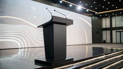 Sleek Minimalist Modern Podium  with Matte Black Platform Ready for Presentation