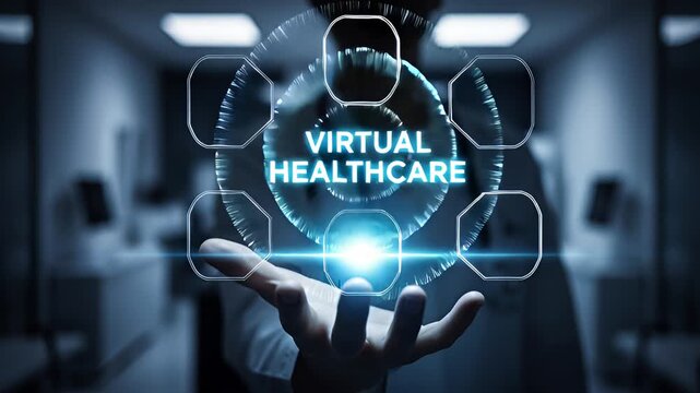 Futuristic digital healthcare interface concept with holographic technology for advanced medical diagnostics and telemedicine consultation - Powered by Adobe