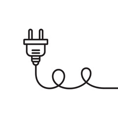 Power plug icon with a wavy cord, simple line art symbol for electricity and energy concept vector illustration 