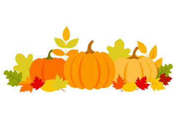 Autumn harvest pumpkins and colorful fall leaves illustration
