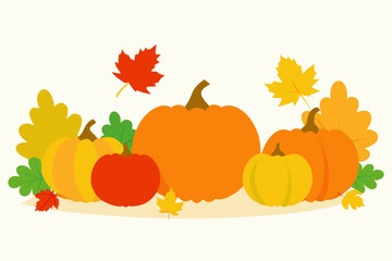 Autumn harvest pumpkins and fall leaves illustration