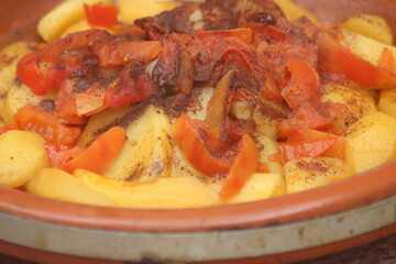 A close up of a fresh moroccan tajine, Traditional moroccan food